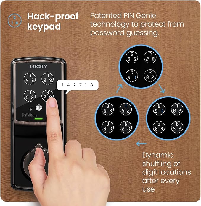 Lockly Secure Pro Wi-Fi Smart Door Lock, Keyless Entry with PIN Genie® Digital Keypad, 3D Biometric Fingerprint Sensor Front Door Lock Deadbolt, Voice Control & Auto Lock - Left Fingerprint Edition