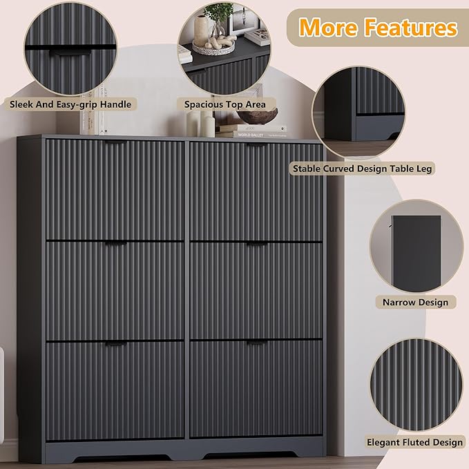 Large Shoe Cabinet for Entryway, Tall Narrow Shoe Storage Cabinet with 6 Flip Drawers and Adjustable Shelves, Shoe Rack Cabinet Organizer for Hallway, Foyer, Small Apartment