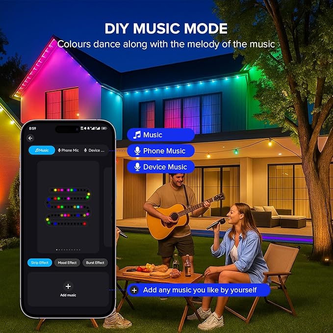 SANSI 100FT Permanent Outdoor Lights, AI Smart RGB+IC Lights 90 Scene Modes for Outside, DIY Lighting Themes for Christmas Decorations, Music Mode, IP67 Waterproof, Works with Alexa, Google Assistant