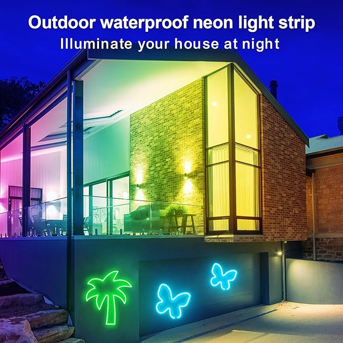 LED Neon Rope Lights 32.8FT,IP65 Waterproof LED Strip Lights, Music Sync LED Lights with Remote and APP Control,24V RGB LED Rope Lights for Bedroom,Holiday Decoration（with Snap &Screws）