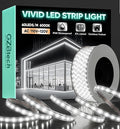 GZBtech AC 110-120V LED Strip Lighting 50FT/15M, 6000K Cool White IP65 Waterproof Outdoor Strip Lights, 60LEDs/M SMD2835 Cuttable & Connectable LED Rope Light for Indoor Outside Exterior, ETL Listed