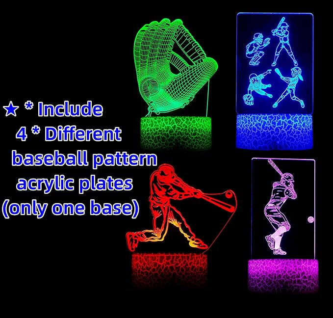 3D Baseball Night Light - 4 Patterns Hologram Illusion Lamp With Remote Control/Smart Touch, 16 Colors Changing, Room Decor, Gift for Boys Girls (Style 9)