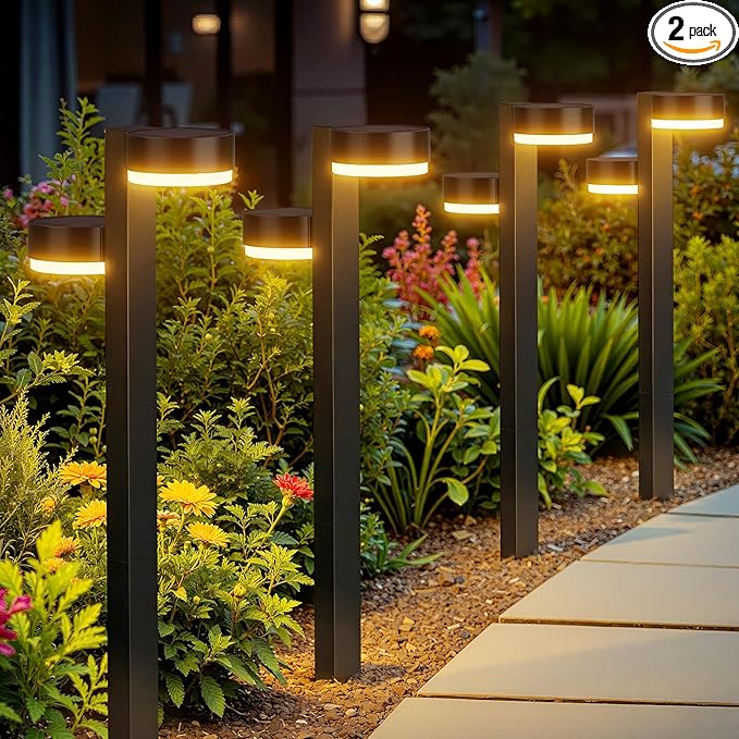 Solar Pathway Lights Outdoor Waterproof, 2 Pack with 4 Head Solar Lights Outdoor Super Bright Up to 15Hrs, Auto On/Off Garden Light for Yard Patio Path Walkway Driveway Outside Decor