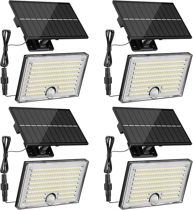 Mini Solar Lights Outdoor with Motion Sensor, 170-LED Solar Flood Lights Outdoor Dusk to Dawn with 16.5FT Cable, 3 Modes Solar LED Lights for Outside Waterproof IP65 for Patio, Yard, 4 Pack