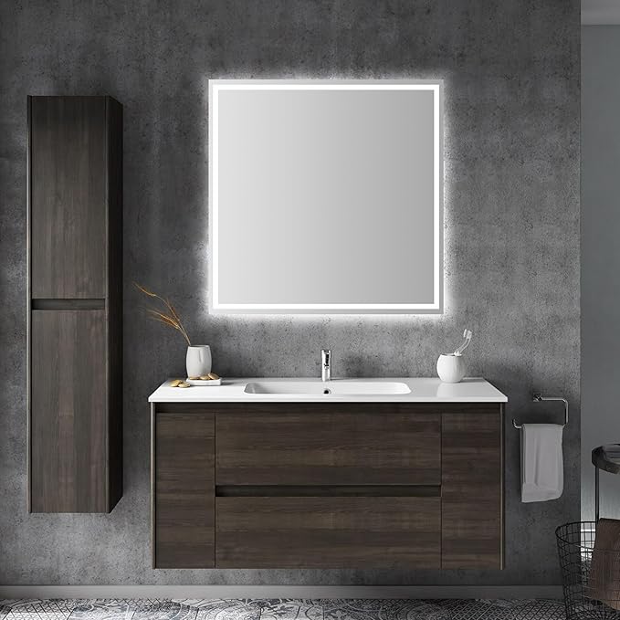 JONATHAN Y MIR100A-3838 Pax 38 in. W x 38 in. H Large Square Frameless Antifog Front/Back-Lit Wall Bathroom Vanity Mirror with Smart Touch