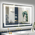 OKPAL 44x32 LED Bathroom Mirror, Lighted Bathroom Mirror with Black Frame, Lighted Vantiy Mirror for Bathroom, Defogger, Dimmable, Shatterproof, Memory, ETL Listed (Front Light and Backlit)