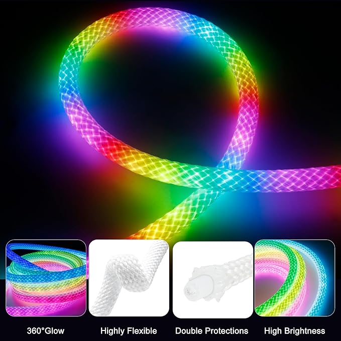 maylit 360 Degree Luminous Reticulate Weave Rope Lights, 16.4ft Addressable ICRGB LED Strip Lights, Music Sync, DIY Design, USB Powered Flexible LED Lights for Gaming Room Living Bedroom Wall Decor