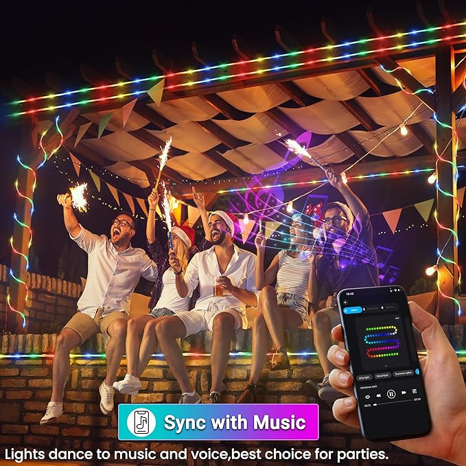 Jnaurb RGB Color Changing Rope Lights Outdoor, 66ft 200LED Smart String Lights with Remote & APP Control, Waterproof Music Sync Rope Lighting - DIY Flexible Tube LED Lights for Bedroom Garden Wedding