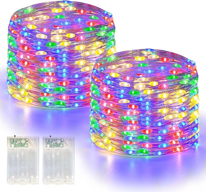 LitHome 2 Pack Multicolor Fairy Lights Battery Operated, 20 FT 60 LED Twinkle Lights Battery Operated 2 Modes, Waterproof Led Fairy String Light for Indoor Outdoor Christmas Wedding Bedroom Decor