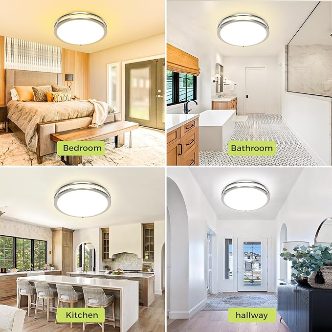hepside 1 Pack Flush Mount Ceiling Light Fixture, Dimmable & 5CCT Ceiling Light Black, 16inch 36W 3000K 3500K 4000K 5000K 6500K Adjustable Ceiling Lamps for Kitchen Bathroom Bedroom Hallway
