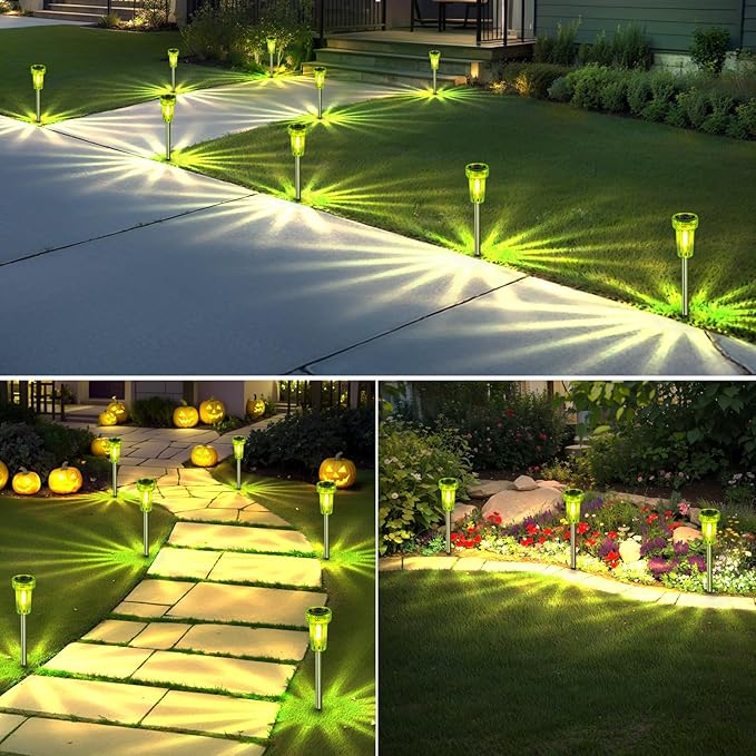 DERAYSION Solar Pathway Lights Outdoor,Green Solar Lights LED Waterproof Solar Lights Auto Dusk-to-Dawn for Yard, Path, Garden, Walkway, Landscape 8 Pack