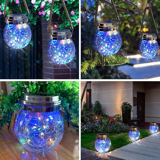 Hanging Outdoor Solar Lights,VGE 2 Pack 30LED Lanterns Decorative Outdoor Lights,Solar Powered Waterproof Landscape Lights with Handle for Tree Yard Garden Patio Fence Holiday Decor(Multicolor)