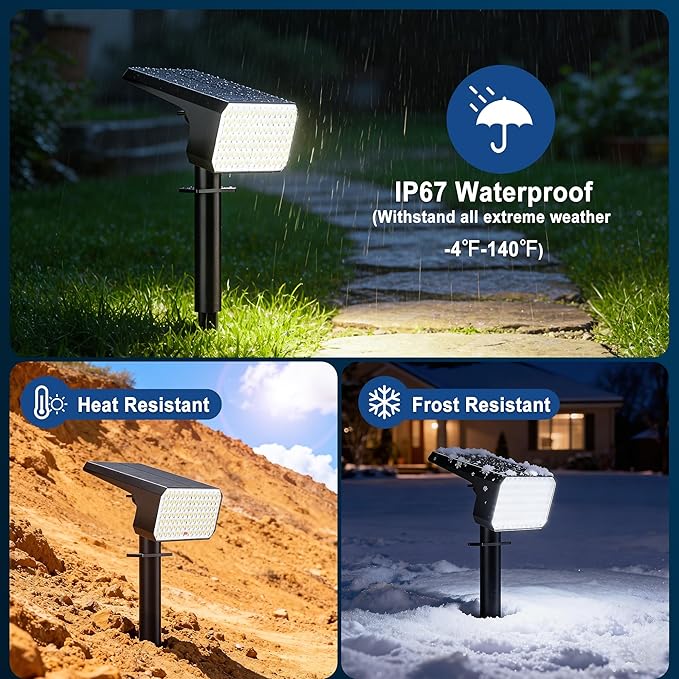 LANSOW Solar Spot Lights Outdoor Waterproof IP67, (2 Pack/90 LED/4 Modes) Solar Landscape Spotlights, 2-in-1 Solar Powered Flood Lights for Yard Garden Pathway Outside Tree, Auto ON/Off(Cool White)