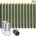 WYZworks 10" Fluted Ribbed LED Loden Green Grooved Pillar Candles, Remote & 24h Timer Memory, On/Off Switch - Flameless Dimmable Battery Operated w/Flicker Mode, Home Wedding Decor (12 Pack)