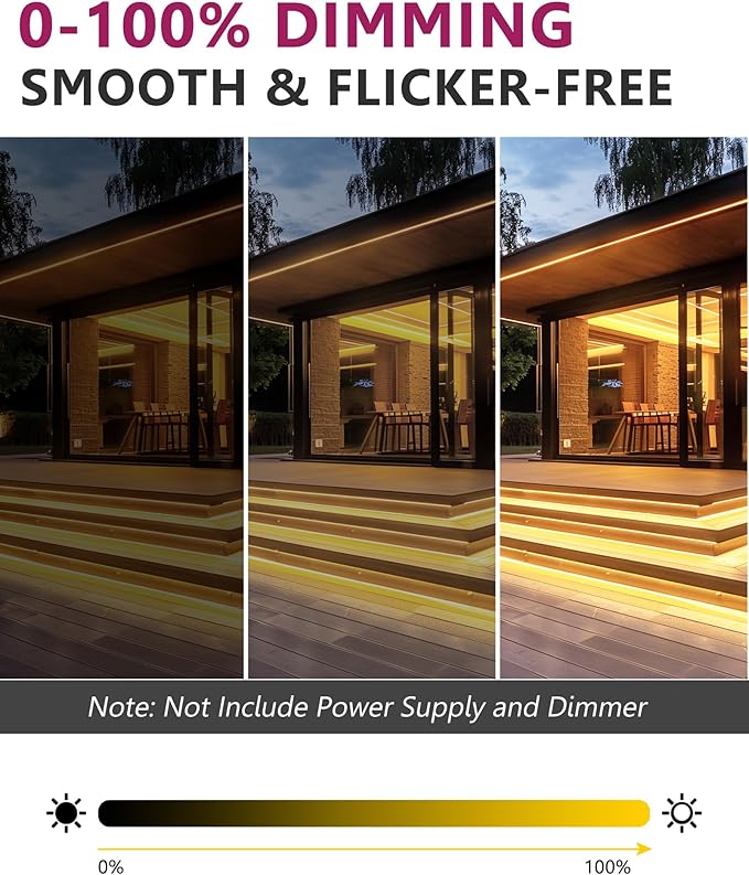 EMITEVER COB LED Strip Lights Waterproof IP67, 2700K Warm White Outdoor 24V Dimmable Silicone LED Tape Lighting 16.4ft High Density, 300+LM/ft, 2400LEDs,3W/ft, UL Listed (Power Supply Not Included)