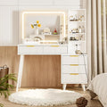 Vanity Desk with Mirror and Lights, Makeup Vanity Desk with Power Outlet, Makeup Desk with 5 Drawers&Storage Shelves, Vanity Table 3 Color Adjustable Brightness Dressing Table Set for Bedroom White
