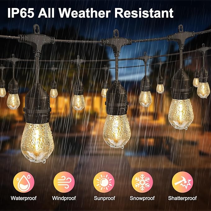 100FT LED Outdoor String Lights with 30+2 Shatterproof Bulbs, IP65 Waterproof, Commercial Grade Patio String Lights for Outside Porch Backyard Garden Deck Decor, 2700K Dimmable