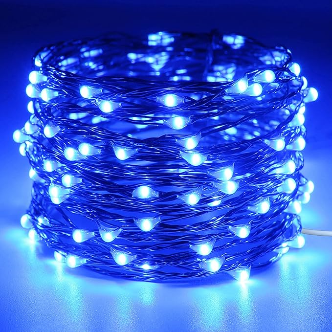 RUICHEN 20 Ft 120 LED USB Fairy String Lights with On/Off Switch, Waterproof Copper Wire Lights for Bedroom Wall Ceiling Wreath Crafts Christmas Easter Wedding Party, Blue