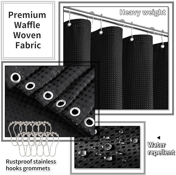 XLHOMO Bathroom Set with Shower Curtain and Rugs- 25PC Bathroom Accessory Set, Black Bathroom Set, Toilet Brush, Trash Can, Qtip Holder & Soap Dispenser