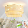 20 Inch Boho Caged Ceiling Fans with Lights Flush Mount, Rattan Ceiling Fan with Light Remote Control with Reversible 6 Speeds for Bedroom, Nursery, Living Room, E26, Base, Indoor