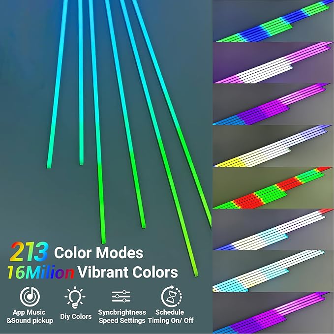 HAMRVL Black RGB+IC Smart Recessed Lighting Kit - 6pcs Wall Panel Lights for Acoustic Panels, APP/Remote Control, Music Sync, Chasing Effects, Slat Wall Lights for Wood Wall Panel (2*24+2*32+2*40 in)