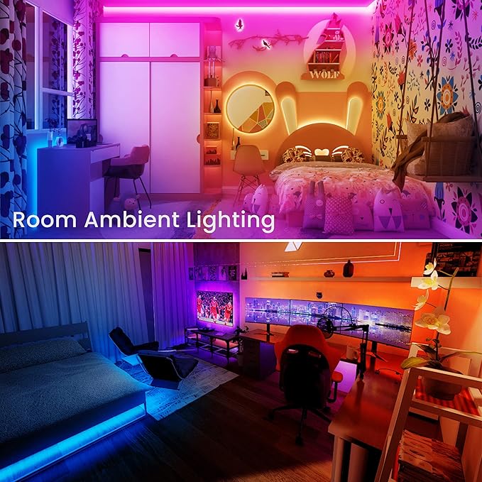 120ft Bluetooth LED Strip Lights,SMD 5050 Music Sync LED Lights Strip,RGB Color Changing LED Lights with Remote,Smart Phone APP Control,LED Lights for Bedroom,Ceiling,Room DIY(APP+Remote +Mic/60ftx2)