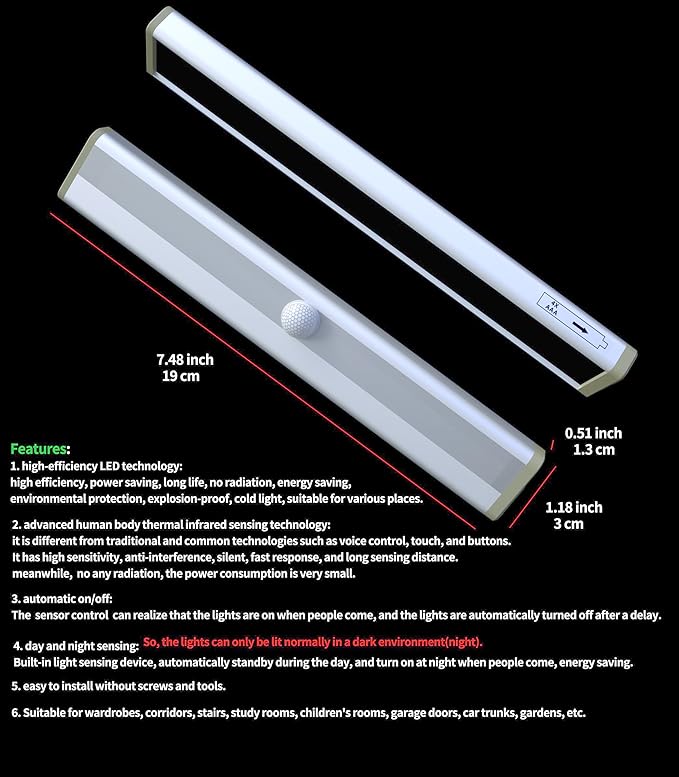Led Closet Light, Motion Sensor Sensored Activated Under Cabinet Lights, Wireless Stick on Magnetic Under Counter Lights for Kitchen Indoor in Cabinets Undercabinet Battery Powered