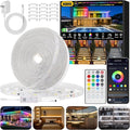 50Ft Outdoor RGBWW+IC LED Strip Lights, IP67 Waterproof Multi-Colored+3000K-6500K 24V LED Lights with Remote and APP, Music Sync Color Changing LED Tape Lights,DIY Strip Lighting for Courtyard Garden