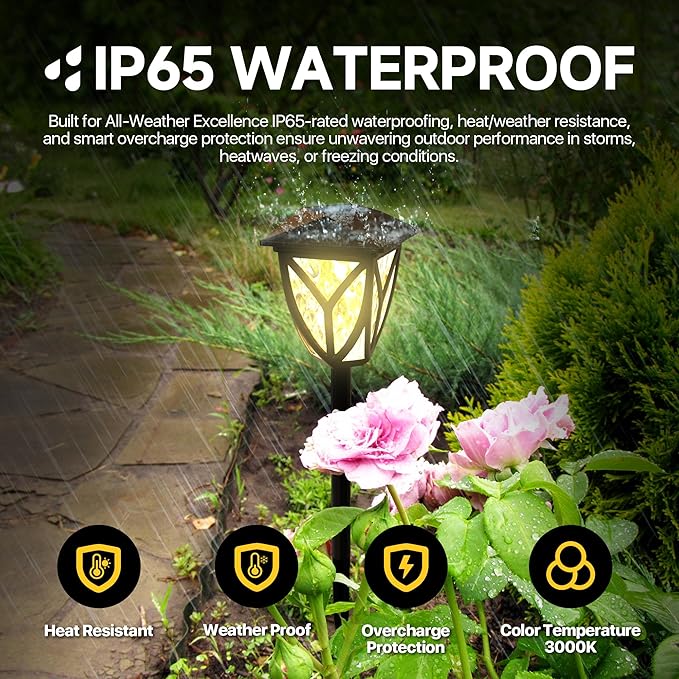 Ensenior Solar Lights Outdoor, 3000K LED Solar Garden Lights for Pathway Yard Patio Walkway Planter Walkway Landscape Lighting, IP65 Waterproof, Energy-Efficient Landscape Lighting, 6-Pack