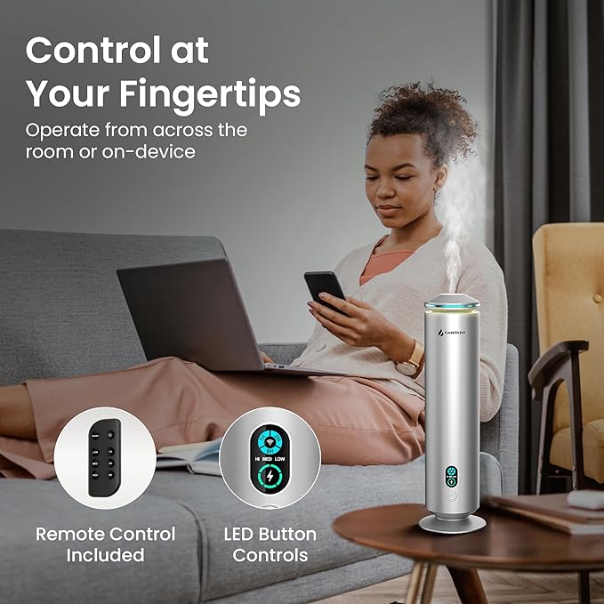 MajesticMist Waterless Essential Oil Diffuser, Cold-Air Nebulizing Aroma Diffuser for Large Rooms up to 1000 sq ft, Aluminum Design, Quiet, Remote & Timer, USB-C Plug-in, 4 oz, LED Display