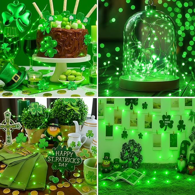 6 Pack Fairy Lights Battery Operated - 7ft 20 Led Twinkle Lights 3 Modes, Bulk Mini St. Patrick's Day Decorations String Lights Waterproof for Mason Jars Vases DIY Party Wedding Christmas - Green