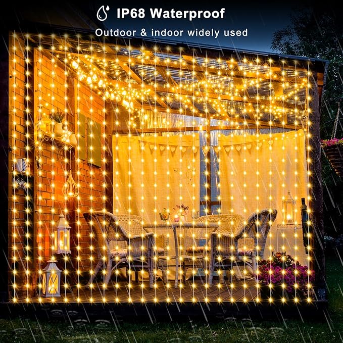 Smart Curtain Lights RGB 5050 Built in Chip, Color Changing Curtain Lights with Music Sync APP Remote Control, 8Ft x 6Ft 144LED USB Powered Fairy Lights for Party Patio Garden Decor