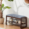 Shoe Rack Bench,2 Tier Solid Wooden Entryway Bench with Shoe Storage, Shoe Rack with Cushion for Living Room, Hallway(Grayish Blue, 31.5")