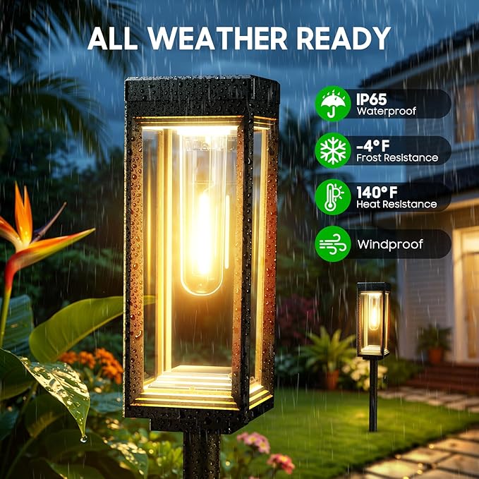 WdtPro Bright Solar Pathway Lights Outdoor, 4 Pack Solar Powered Garden Lights Waterproof, Auto On/Off Outdoor Lighting for Lawn Patio Walkway Driveway Path Yard Decor