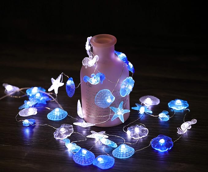 Coastal String Lights, 17.5 Ft 36 Cold White LED Beach Decorative String Lights Seashell Seahorse Starfish Sand Dollars Fairy Lights for Bedroom Party Indoor Outdoor Decorations
