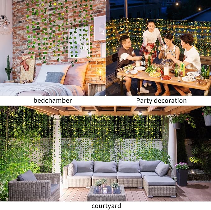 Fake Vines for Room Decor(24Pack168Ft),with CE Certified 160 LED String Lights,Artificial Plant Ivy for Aesthetic Home Bedroom Wall Wedding Party Office Patio Indoor, Outdoor Garden Décor
