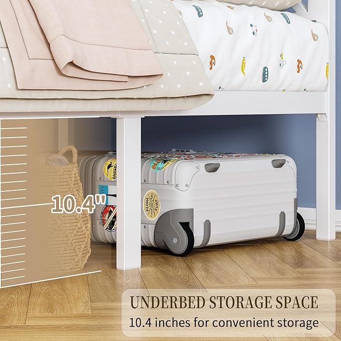 King White Metal Bed Frame with USB Charging Station, LED Ambient Lighting, and Wooden Storage Headboard - Includes Under-Bed Storage, No Box Spring Needed, Noise Free, Easy to Assemble