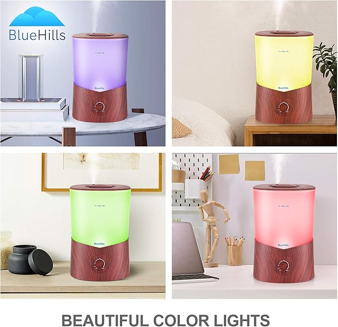 BlueHills Premium Set of Three Large 2500 ML, 2000 ML, and 3000 ML XL Essential Oil Diffusers Humidifier Combo for Large Room Home with Décor LED Lights Great Gift – Wood Grain and Dark Wood Grain