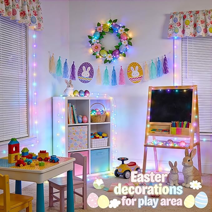 JMEXSUSS 100 LED USB Easter Lights Plug in, Pastel Fairy Lights with Timer for Outdoor & Indoor, Twinkle Lights for Bedroom Girl's Room Fireplace Easter Decorations