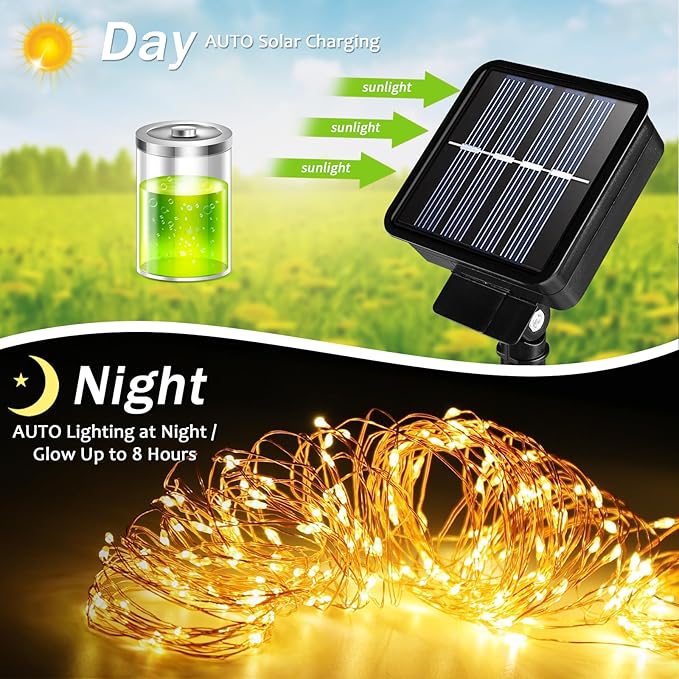 2 Pack Solar String Lights Outdoor, 33 Feet 100 LEDs 8 Modes Solar Fairy Lights for Outside, Waterproof Outdoor Light for Patio Yard Christmas Tree Halloween Wedding Party Decorations, Purple