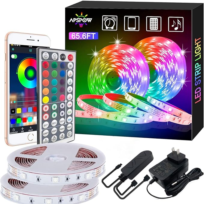 LED Strip Lights - 65.6FT Music Sync Color Changing with Remote, Bluetooth, 5050 LED Strip Lights for Bedroom, Home Party and Decoration