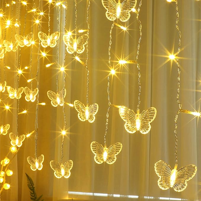 Butterfly Curtain Fairy Light, 8 Modes 120 LED USB Window Firefly Twinkle Timer String Lights 24 Butterflies with Remote, Waterproof Copper Wire for Room Bedroom Christmas Wedding Party Dorm Patio