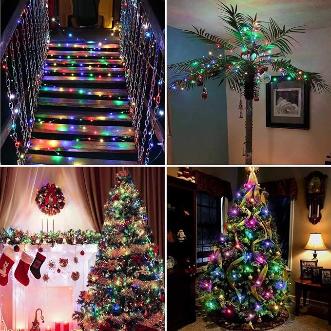 RUICHEN Silver Wire Fairy Lights Plug in 33 Ft 100 LED String with Spool, Multicolor