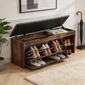Shoe Storage Bench with a Flip Drawer, Entryway Bench with Removable Cushion, Hallway & Mudroom Organizer with Seat, Front Door Shoe Rack Cabinet, Brown