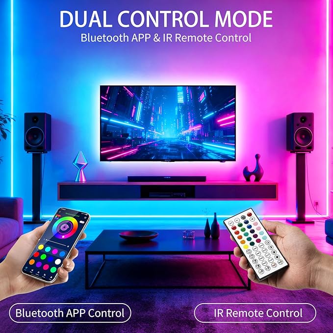 LED Strip Lights,RGB Music Sync Color Changing Led Lights with Smart App Control Remote & Remote Control,LED Lights for Bedroom,Room Essentials,Sense of Atmosphere Decorations(50FT-1Roll)