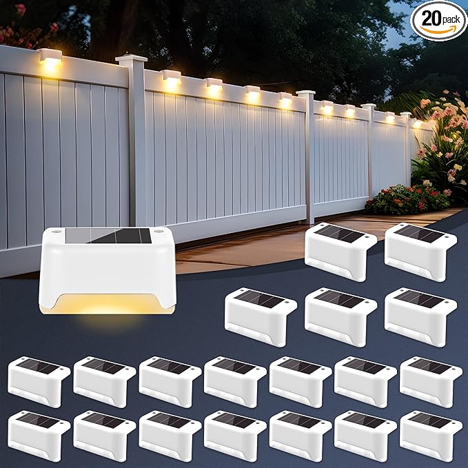 SOLPEX Solar Fence Lights Outdoor 20 Pack, Solar Step Lights Waterproof Led Solares Light for Outdoor Stairs, Deck, Fence, Yard, Patio, and Balcony(Warm White)