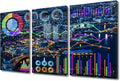 TUMOVO 3 Pieces Modern Smart City and Information Technology Abstract Paintings Black and White Wall Media ArtVarious Charts Pictures Rustic Home Decor Modern Home Decor Ready to Hang (36" Wx24 H)