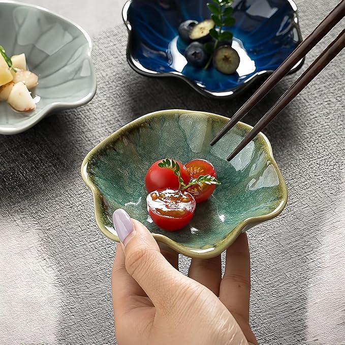 2Pcs Ceramic Jewelry Dish - Lotus Leaf Shape, for Ring Holder Necklace Small Key, Suitable for Mother Friend Sister, Gifts for Women, Cute Plate Trinket Tray, Home Decor (Crystal Green & Blue)
