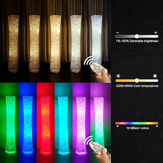 LEONC Floor Lamp with Remote, Tuya Smart 9w×2 Bulbs Included, 61" Smart Modern Floor Lamp with Alexa, Music Sync and 16 Million DIY Colors, RGB Color Changing Standing Lamp for Bedroom Living Room
