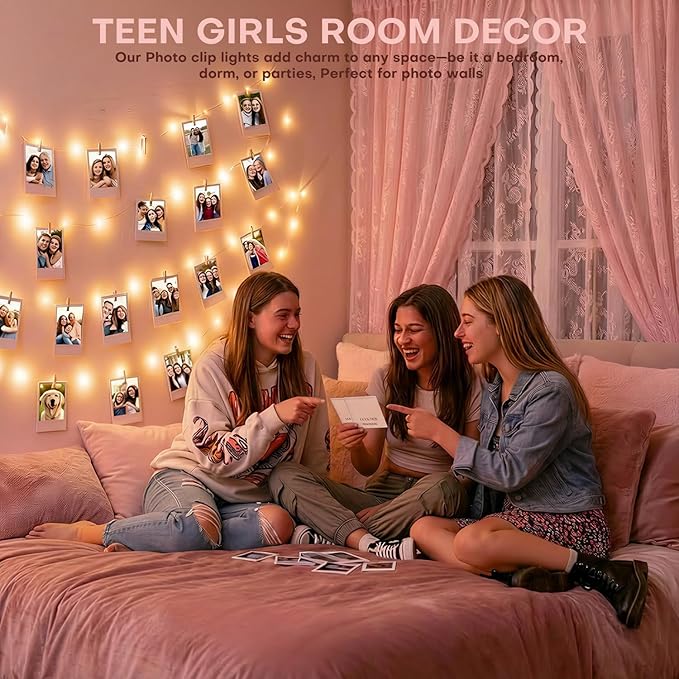 Teen Girl Gifts Trendy Stuff: Aesthetic 40Ft 120LED Hanging Picture Fairy Lights with 50 Clips - 8 Modes & Timer, Waterproof - Trendy Teenager Girl Gift for Birthday Christmas, Dorm Bedroom Wall Decor